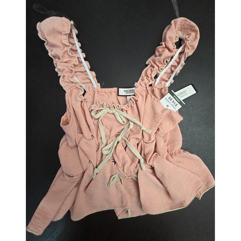 NWT Discreet New York City Contrast Trim Ruffle Babydoll Tank Top Medium